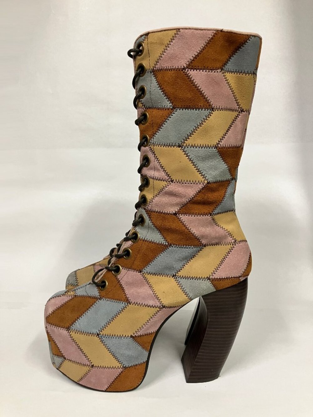 *RARE* Jeffrey Campbell PICKFORD Platform Patchwork Boots! Size 8.5, best for 8! - Picture 4 of 16